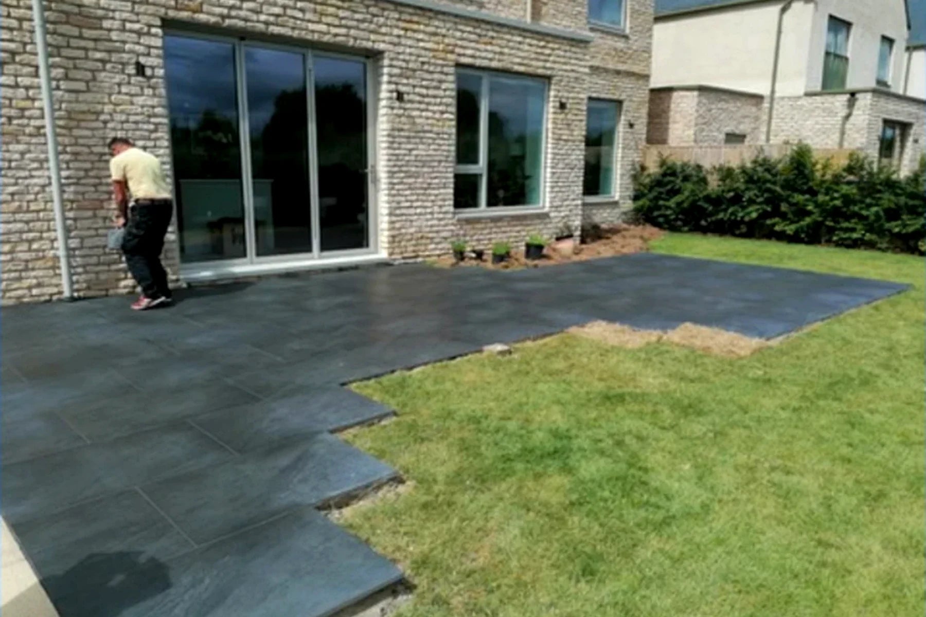 Large newly laid garden patio
